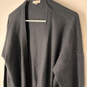 Garnet Hill M 100% Cashmere Draped Cardigan Gray Soft Luxury Layer Open Front